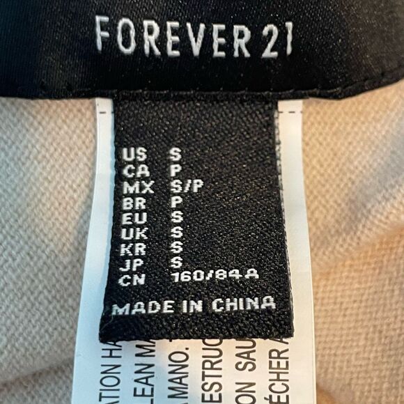 Forever 21 Fringe Kaftan Poncho Sweater Cream Black Striped Knit V-Neck S - Picture 5 of 5